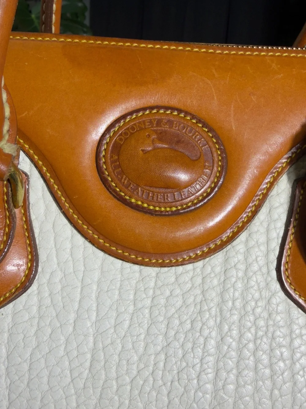 Vintage Dooney & Bourke All Weather Leather Doctor Satchel Bag Bone Cream Tan